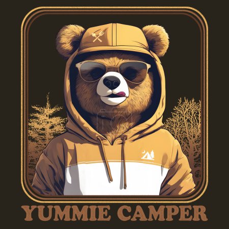 Photo for Yummy camper (happy camper bear) Artwork for direct to garment printing and print on demand. Such as t-shirt graphics, stickers, prints, wall arts, home textiles, pajamas, mugs, logos etc. - Royalty Free Image