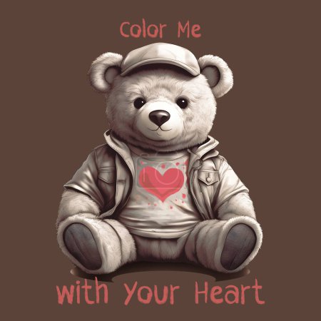 Photo for Color me (uncolored teddy bear) Artwork for direct to garment printing and print on demand. Such as t-shirt graphics, stickers, prints, wall arts, home textiles, pajamas, mugs, logos etc. - Royalty Free Image