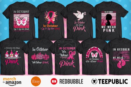 Ilustración de En octubre usamos diseños de camisetas de paquete rosa - Imagen libre de derechos