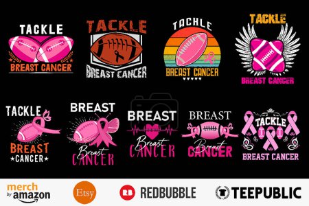 Tackle Breast Cancer Football Pink Bundle T-Shirt Designs