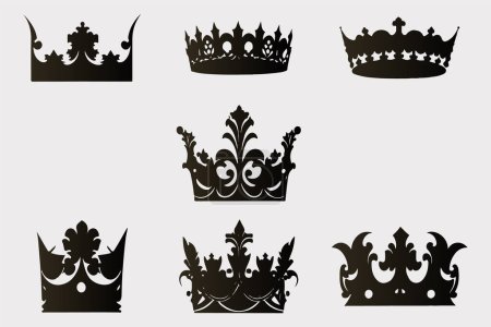 Téléchargez les illustrations : Set couronnes Silhouettes Illustration collection de design vectoriel - en licence libre de droit