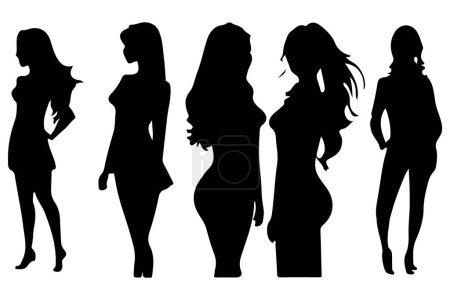 Illustration for Women set black silhouette isolated vector - Royalty Free Image