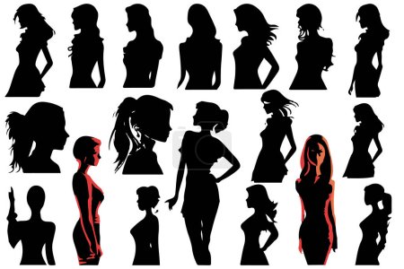 Illustration for Women set black silhouette isolated vector - Royalty Free Image