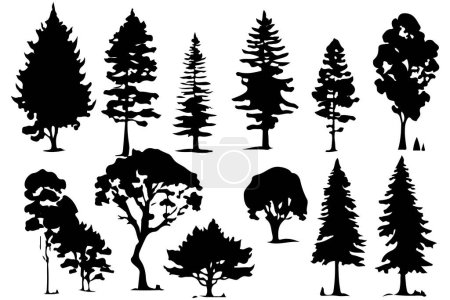 trees and forest silhouettes set isolated vector illustration