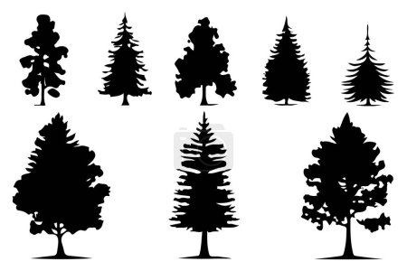 Bäume und Waldsilhouetten setzen isolierte Vektorillustration