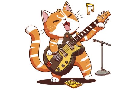 Téléchargez les illustrations : Chat jouant guitare vecteur illustration - en licence libre de droit