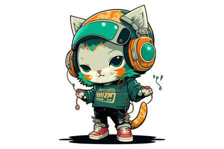 Cat wearing headphones vector illustration