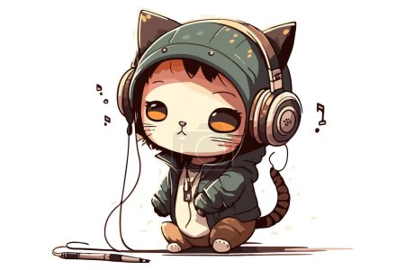 Ilustración de Gato usando auriculares vector ilustración - Imagen libre de derechos