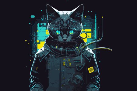 Ilustración de Gato cyberpunk vector ilustración - Imagen libre de derechos