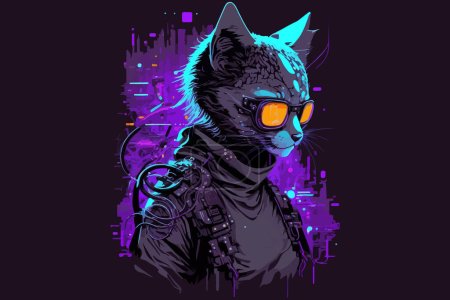 Cat cyberpunk vector illustration
