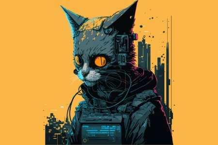 Ilustración de Gato cyberpunk vector ilustración - Imagen libre de derechos