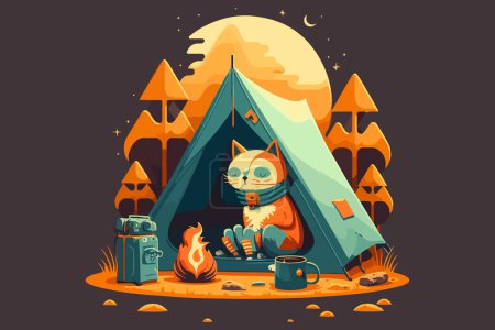 Ilustración de Cat Camping vector ilustración - Imagen libre de derechos