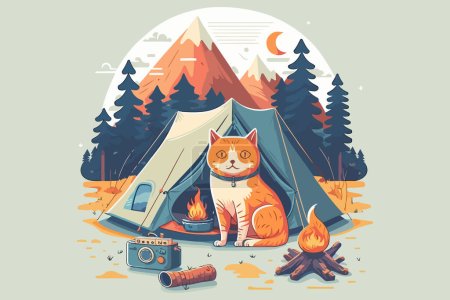 Ilustración de Cat Camping vector ilustración - Imagen libre de derechos