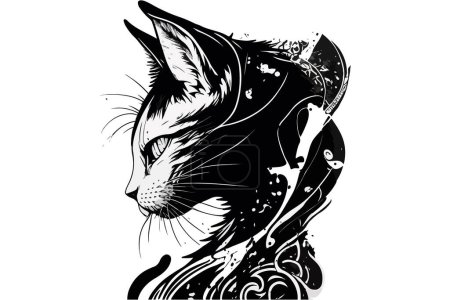 cat tattoo black and white vector illustration