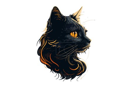 Illustration for Cat tattoo black and white vector illustration - Royalty Free Image