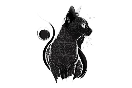 Ilustración de Gato tatuaje negro y blanco vector ilustración - Imagen libre de derechos