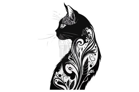 Ilustración de Gato tatuaje negro y blanco vector ilustración - Imagen libre de derechos