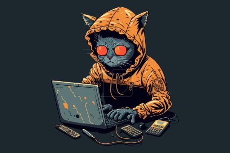 Cat hacker vector illustration