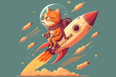 Cat riding a rocket vector illustration
