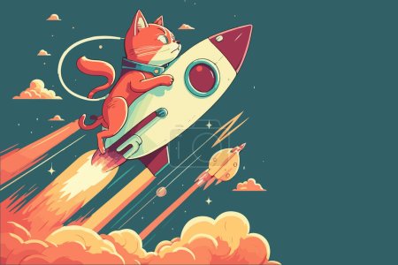 Ilustración de Gato montando un cohete vector ilustración - Imagen libre de derechos