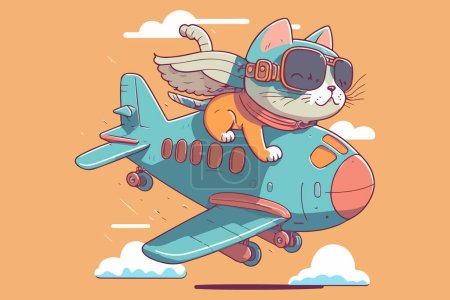 Cat riding a plane vector illustration