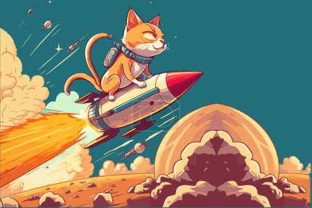 Cat riding a rocket vector illustration