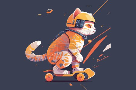 Téléchargez les illustrations : Chat chevauchant une illustration vectorielle de skateboard - en licence libre de droit