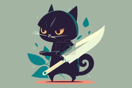 Cat holding a knife vector illustration