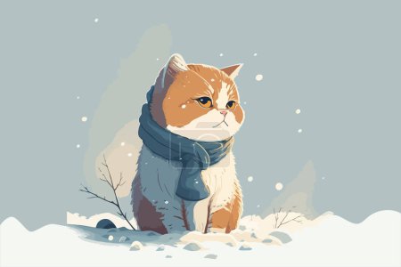 Téléchargez les illustrations : Illustration vectorielle hiver chat - en licence libre de droit