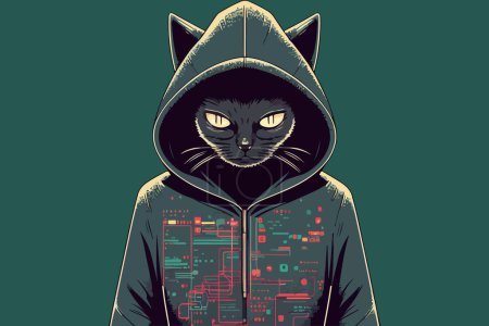 Cat hacker vector illustration