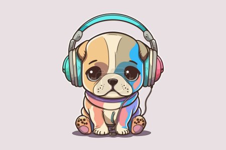 Perro usando auriculares vector ilustración