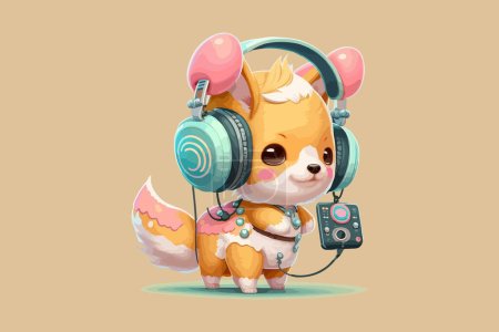 Dog wearing headphones vector illustration