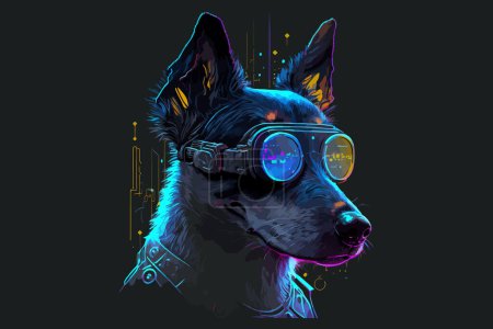 Dog cyberpunk vector illustration