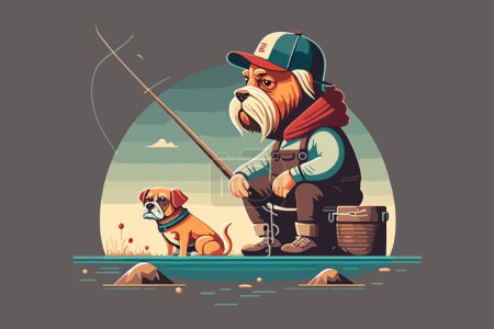Téléchargez les illustrations : Pêcheur Illustration vectorielle chien - en licence libre de droit