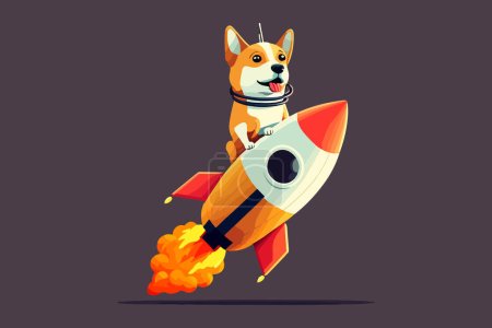 Dog riding a rocket vector illustration