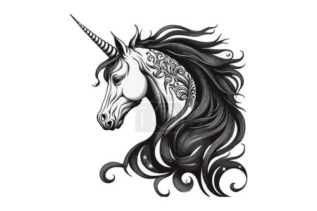 Illustration for Unicorn Tattoo Black and White Vector - Royalty Free Image