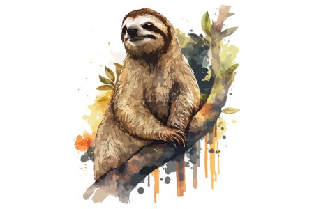 Illustration for Watercolor Sloth Vector Illustration - Royalty Free Image