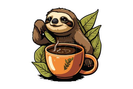 Illustration for Sloth Drinking Coffee Vector - Royalty Free Image