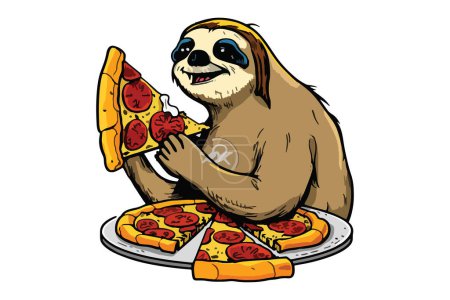 Illustration for Sloth Eating Pizza Vector - Royalty Free Image