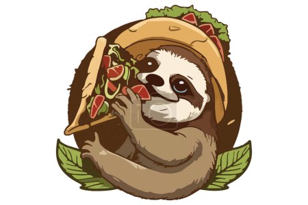 Illustration for Sloth Eating Taco Vector - Royalty Free Image