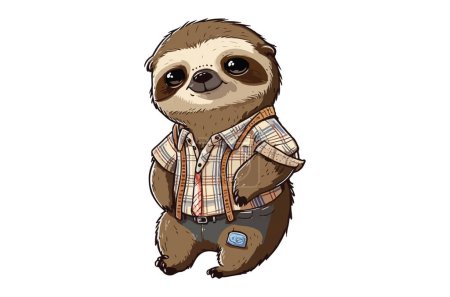 Illustration for Sloth Full Body Wearing Plaid Shirt - Royalty Free Image