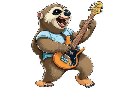 Téléchargez les illustrations : Sloth jouant une illustration vectorielle de guitare - en licence libre de droit