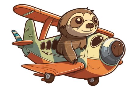 Illustration for Sloth Riding A Plane Vector Illustration - Royalty Free Image