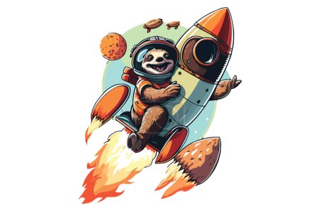 Illustration for Sloth Riding A Plane Vector Illustration - Royalty Free Image
