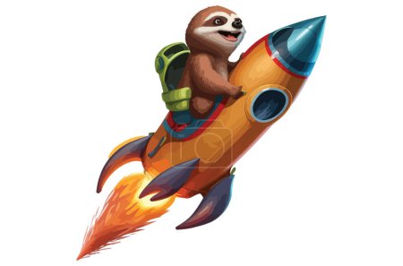Sloth Riding A Rocket Vector Illustration