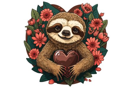 Illustration for Sloth Valentine Style Vector Illustration - Royalty Free Image