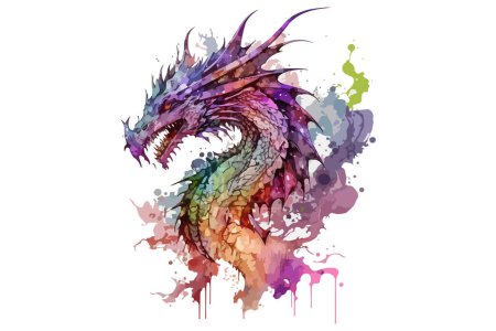 Téléchargez les illustrations : Aquarelle dragon vecteur illustration - en licence libre de droit