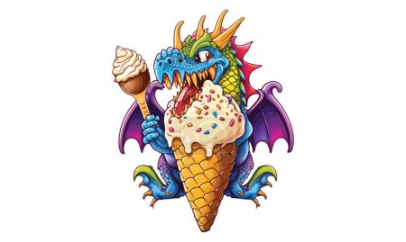 Téléchargez les illustrations : Illustration vectorielle de crème glacée mangeant un dragon - en licence libre de droit
