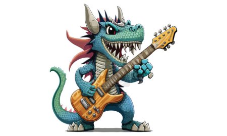 Ilustración de Dragón tocando una guitarra Vector Ilustración - Imagen libre de derechos