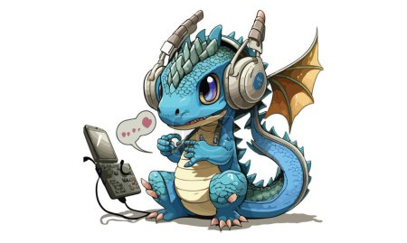 Dragon Wearing a Headphone Vector Illustration